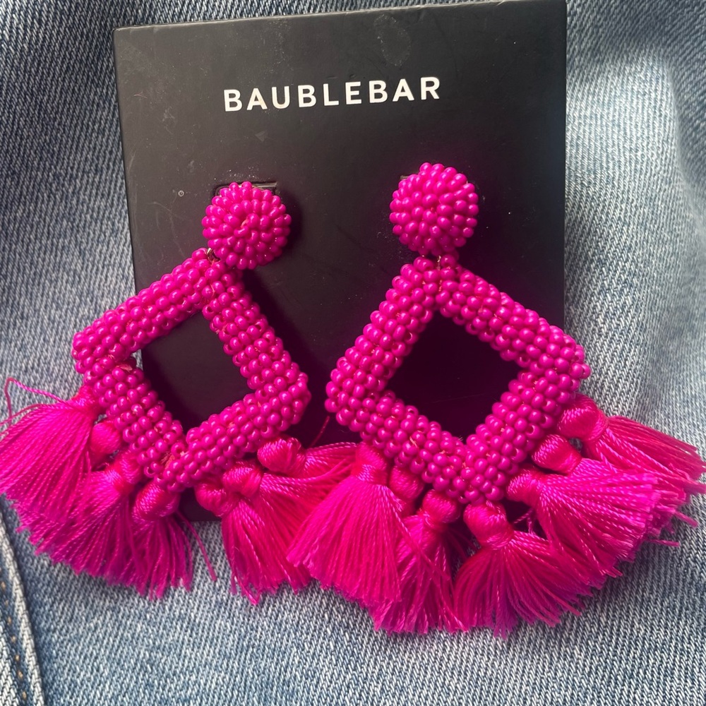 BaubleBar Hot Pink Beaded Tassel Pierced Earrings- NEW